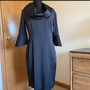 Vintage Designer Designer Black Satin Relaxed Fit Bell Sleeve Cocktail Dress